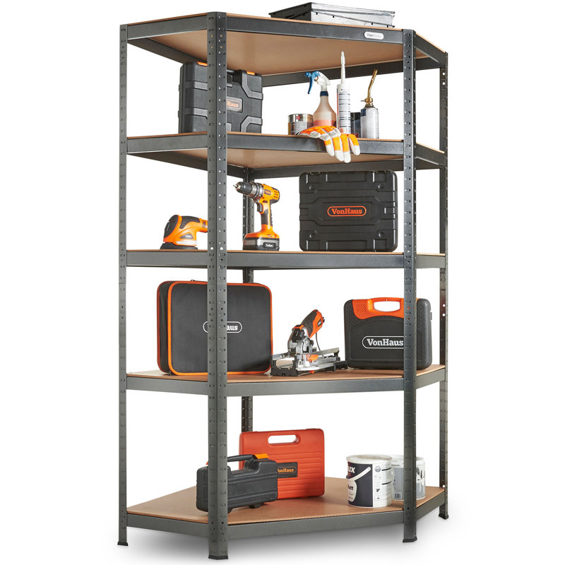 VonHaus 5 Tier Garage Shelving Corner Unit Metal Racking, Steel & MDF